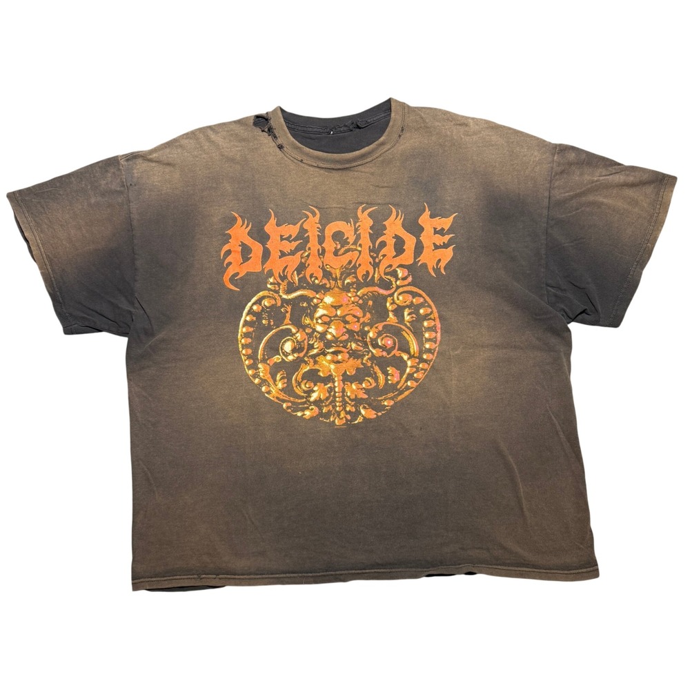 Vintage Deicide Band T-Shirt Faded Black Distressed Metal XL/XXL